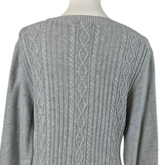 Talbots Sweater Peplum Crew Neck Cable Knit Light Gray Women’s Size Large - Picture 8 of 12
